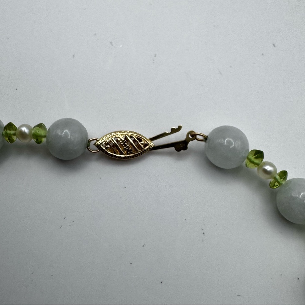Gold Stone Jewelry Jade Pearl Peridot 14k Clasp Beaded Strand Necklace G.S.J. - Picture 7 of 12